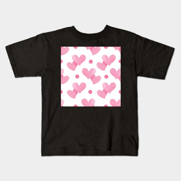 Pink Hearts Seamless Pattern Kids T-Shirt by edwardecho